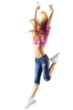 Genç modern dans eden kız kot pantolon