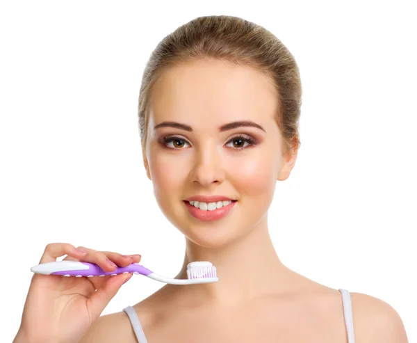 Jeune fille en bonne santé avec brosse à dents — Photo