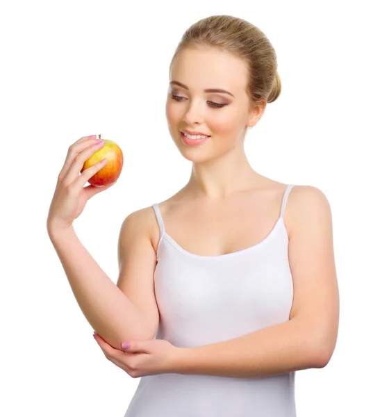 Menina saudável nova com maçã — Fotografia de Stock