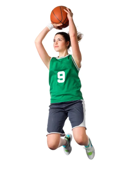 Jovem jogador de basquete menina — Fotografia de Stock