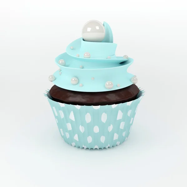 Cupcake sucré avec des bonbons de perles sur un fond clair — Photo