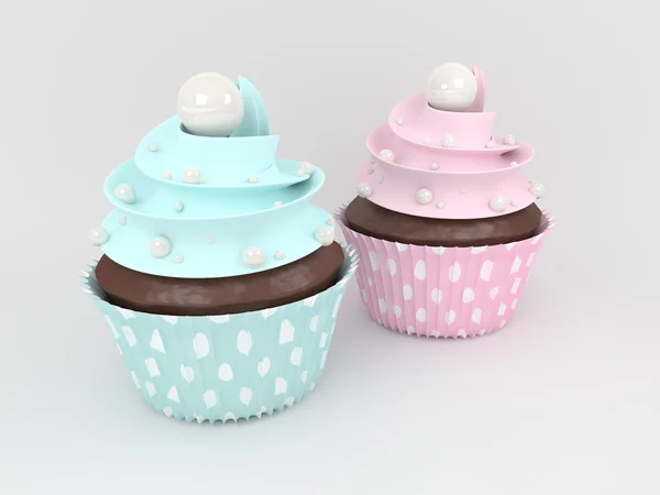 Cupcakes doces com doces de pérola em um fundo leve — Fotografia de Stock