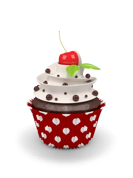 Sweet cupcake with cherry isolated on white background — Stock Photo, Image