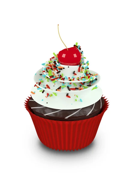 3d cupcake doce com polvilhas isoladas em branco — Fotografia de Stock