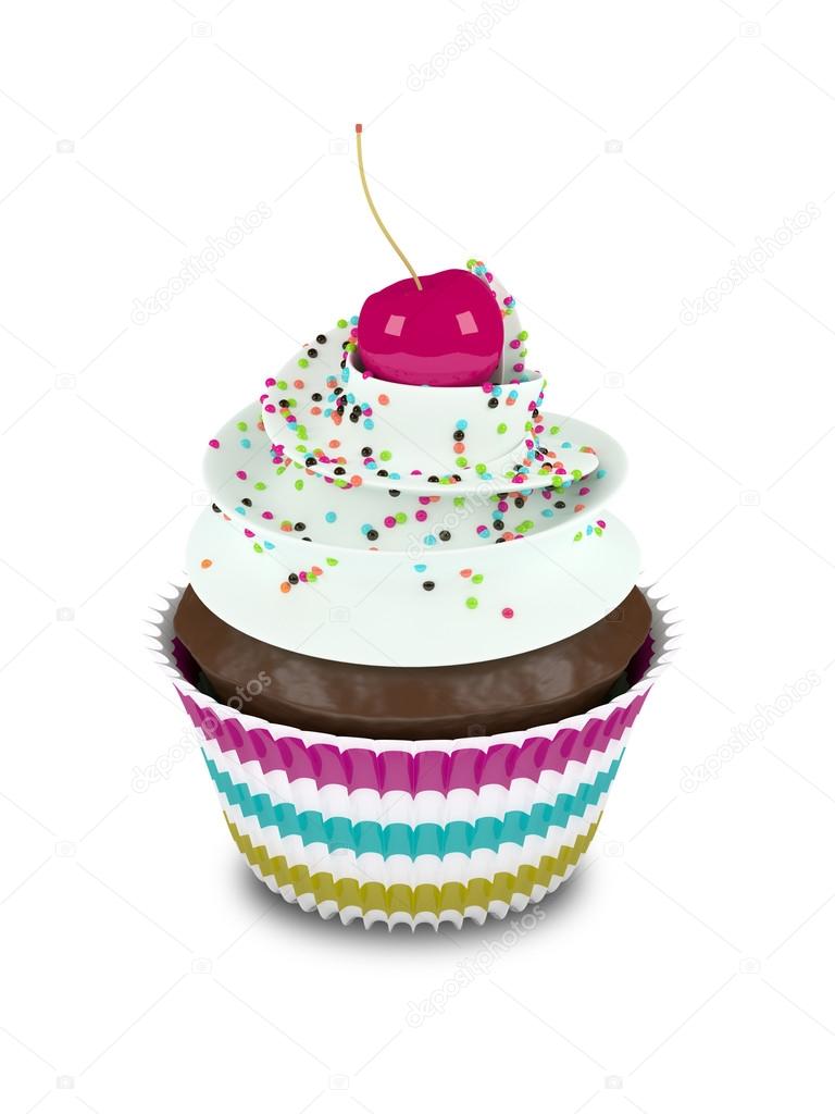 3d sweet cupcake with sprinkles isolated on white