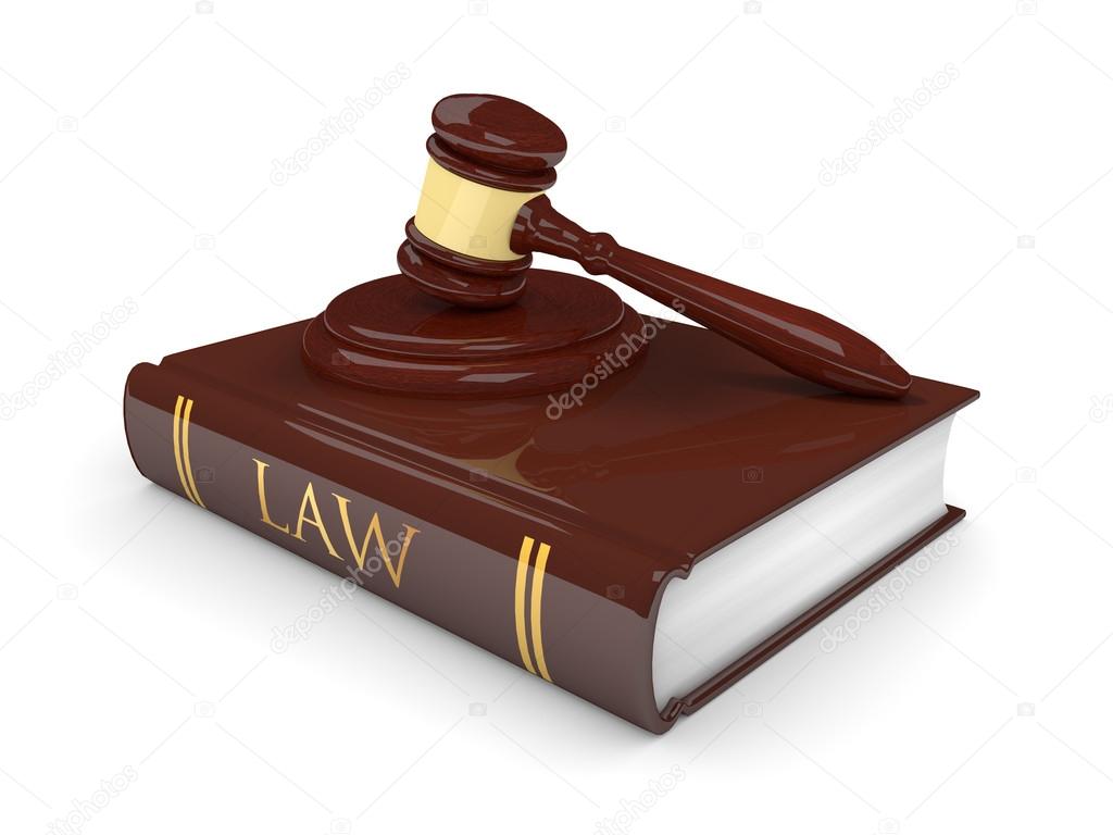 legal gavel with law book isolated on white