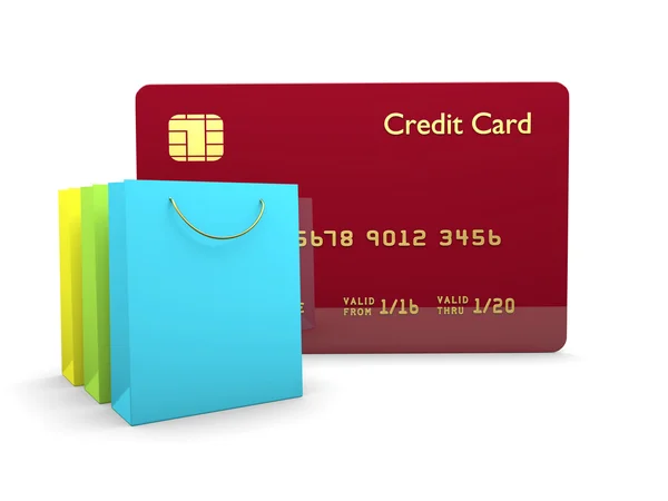 Creditcard met boodschappentassen geïsoleerd over Wit — Stockfoto