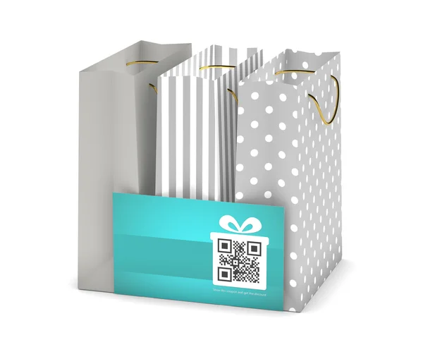 Discount card with shopping bags isolated over white — Stock Photo, Image