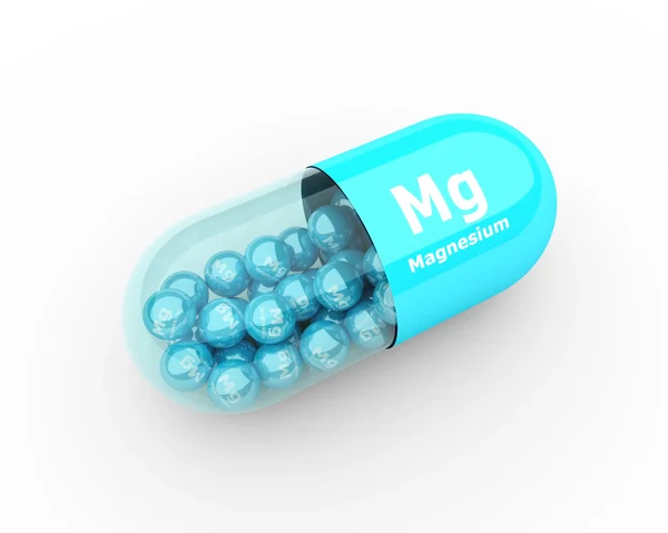Pílulas com elemento de magnésio Mg suplementos nutricionais — Fotografia de Stock