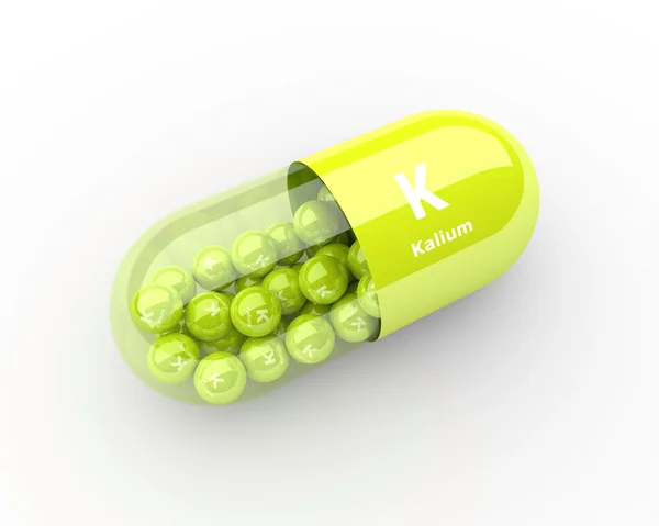 Pigułki z kalium K element suplementów diety — Zdjęcie stockowe