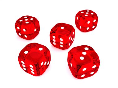 Beyaz arka plan üzerinde beş 3d dices