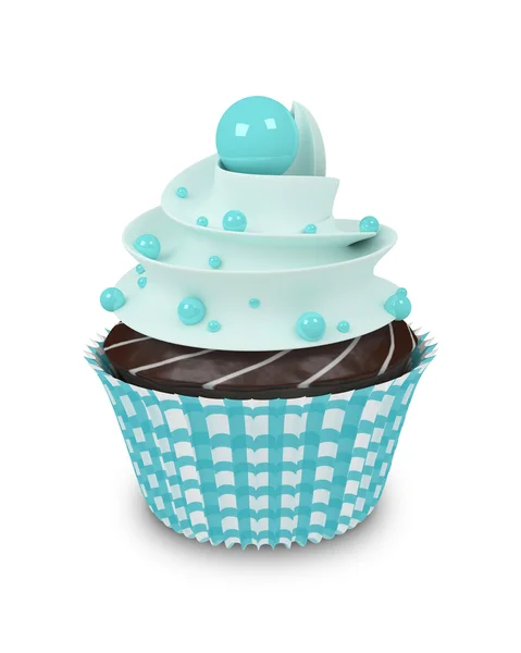 3D-sweet cupcake met parels geïsoleerd op wit — Stockfoto