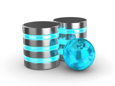 Beyaz arka plan üzerinde izole Cam Küre ile 3D veritabanı