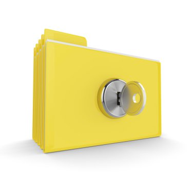 Beyaz arka plan üzerinde izole kilit ile 3D klasörler