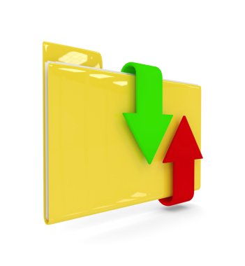 3D klasörüyle download ve upload beyaz bitti izole okları