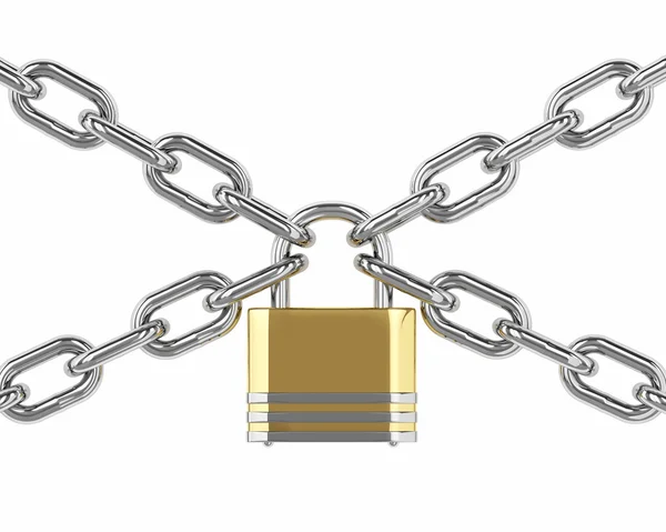 3D padlock with chain isolated over white — Stock Photo, Image