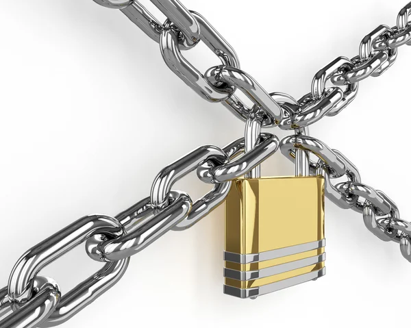 3D padlock with chain isolated over white — Stock Photo, Image