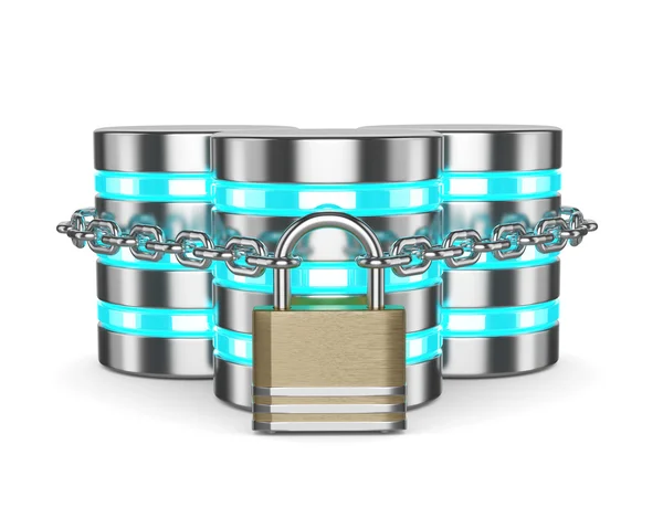 Databaser 3d med stängt hänglås och kätting isolerad på vita bac — Stockfoto