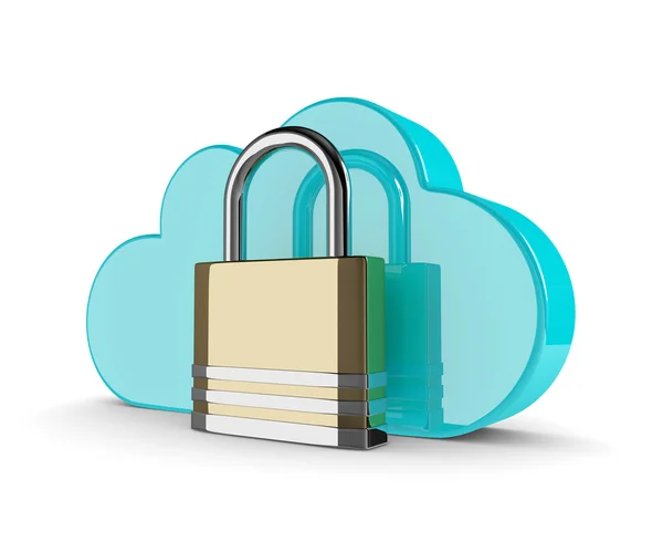 3d cloud with closed padlock isolated on white background — Stock Photo, Image