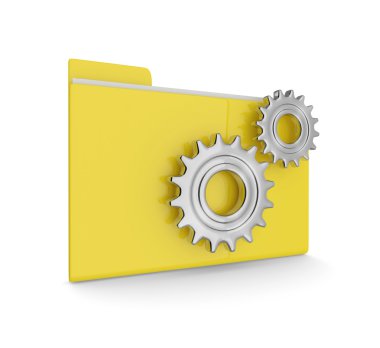 Beyaz arka plan üzerinde izole gears ile veri klasörü