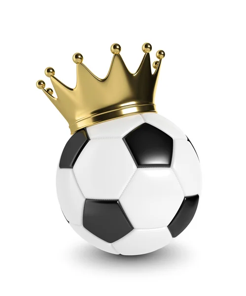 3d rendered soccer ball with a golden crown isolated over white — Stock Photo, Image