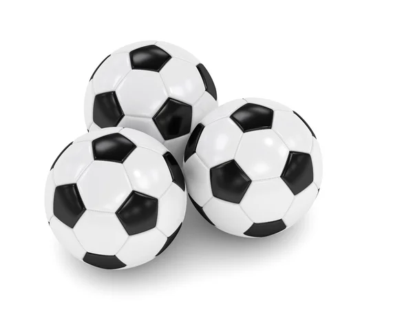 3d işlenmiş üç futbol topları beyaz bitti izole — Stok fotoğraf