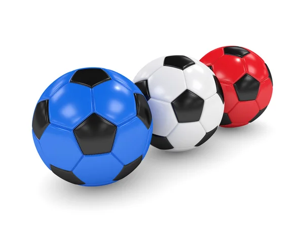 Trois balles de football rendu 3d — Photo