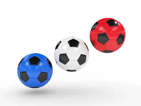 Trois balles de football rendu 3d sur blanc — Photo