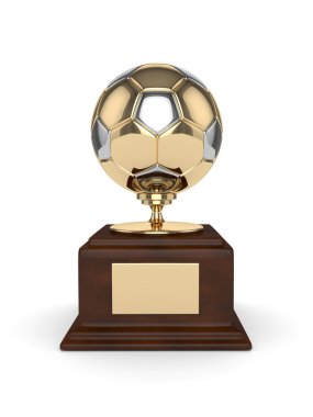 3d oluşturulan futbol topu trophy üzerinde beyaz izole