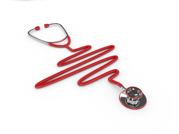 3D utsmält röda stetoskop isolerade över vita — Stockfoto