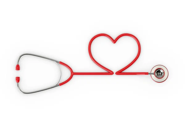 3D tavené červené fonendoskop s tvarem srdce izolované na bílém — Stock fotografie