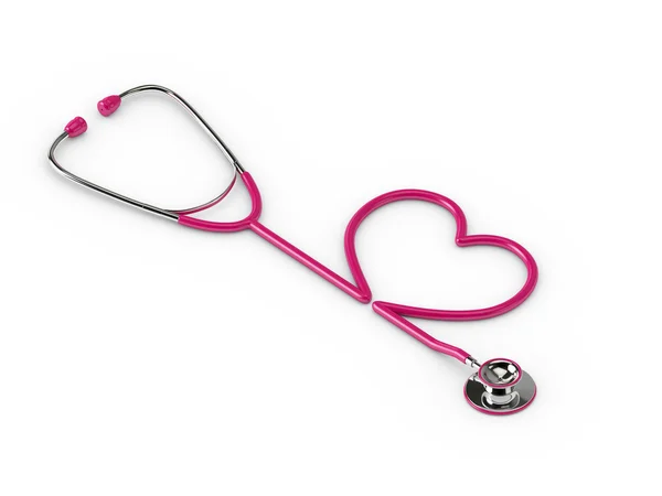 3d rendered pink stethoscope with heart isolated over white — Stock Photo, Image