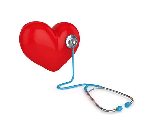 3d rendered heart with stethoscope isolated on white — Stock Photo, Image