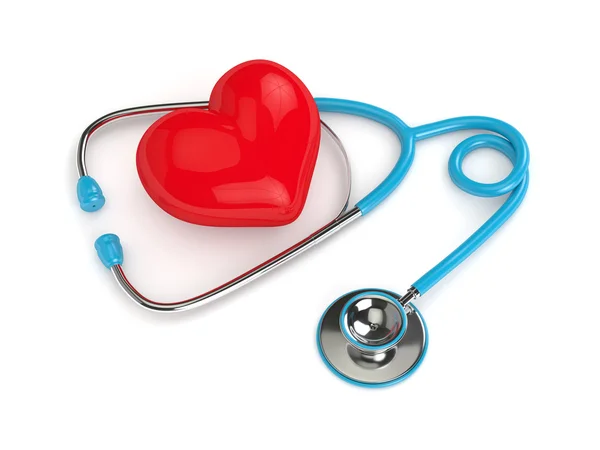 3d rendered heart with stethoscope isolated on white — Stock Photo, Image