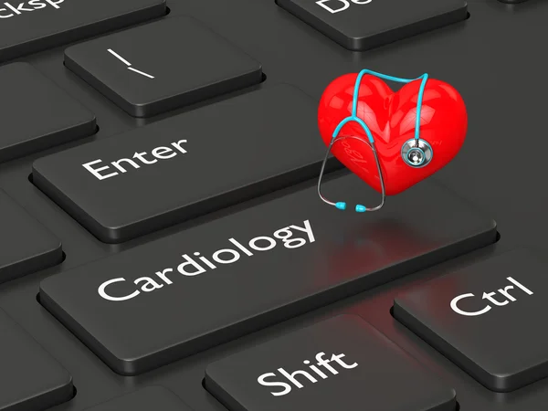 3D-renderade tangentbord med hjärta och stetoskop — Stockfoto