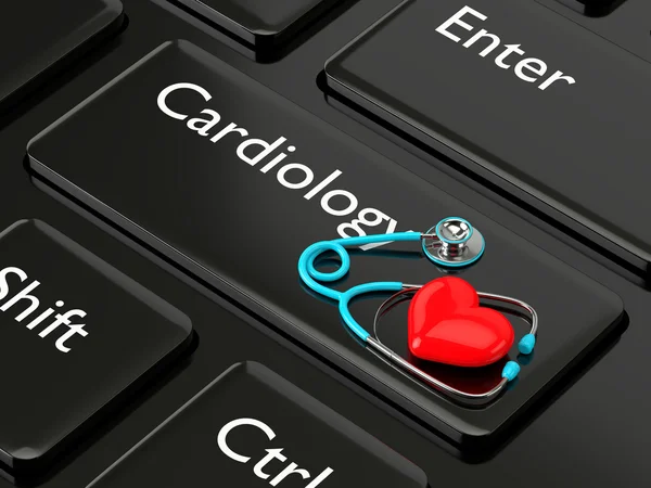 3d rendered keyboard with heart and stethoscope — Stock Photo, Image