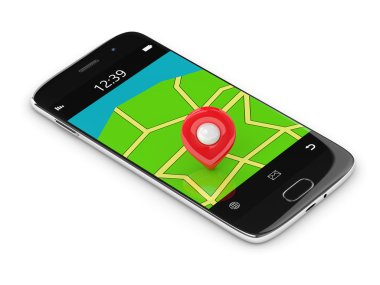 cep telefonu beyaz izole harita ang gps ile 3D render