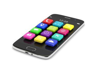 cep telefonu üzerinde beyaz izole uygulamaları ile 3D render