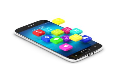 cep telefonu üzerinde beyaz izole uygulamaları ile 3D render