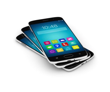 cep telefonları yığını beyaz bitti izole 3D render 