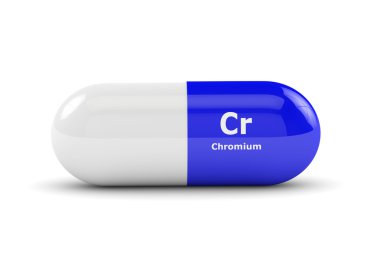 Chromium pill lying on white table clipart