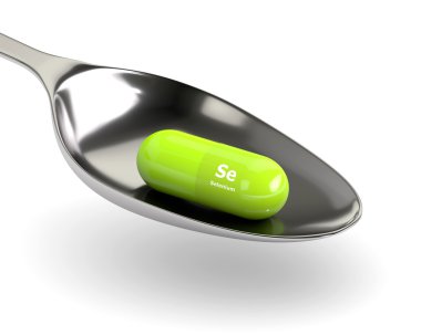 3D rendering selenyum kaşık doğum kontrol hapı ile 