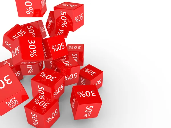 3D rendering of falling cubes with discount sign — Stock Photo, Image