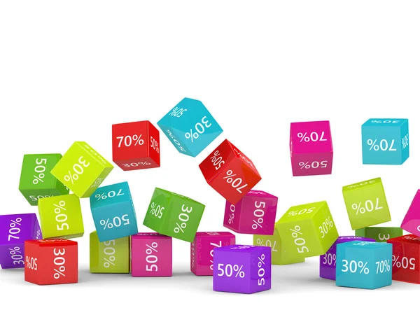 3D rendering of falling cubes with discount sign — Stock Photo, Image
