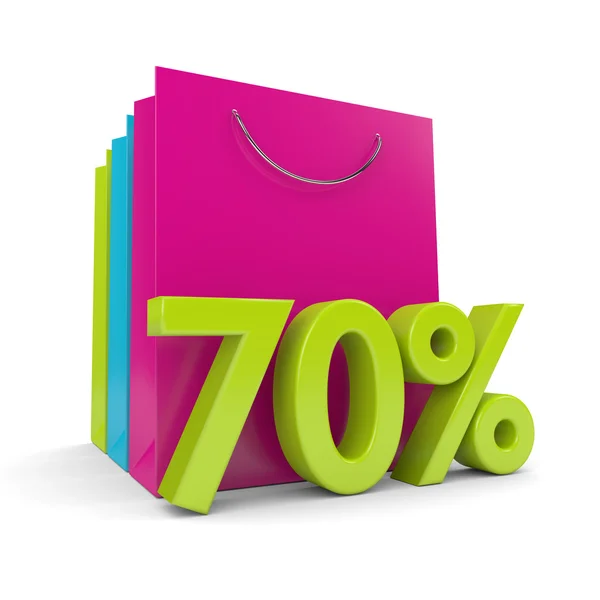 3d representación de bolsas de compras y 70% de descuento sobre blanco — Foto de Stock
