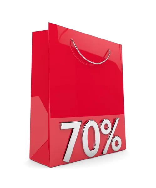 3d rendering of shopping bag and 70% discount over white — Stock Photo, Image