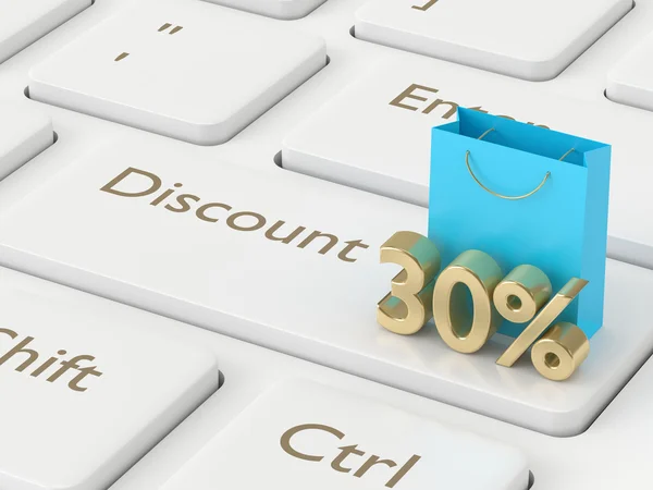 3d rendering of keyboard, shopping bag and discount — Stock Photo, Image