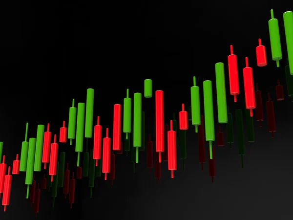 Renderização 3d de gráfico de castiçal de índice forex sobre escuro — Fotografia de Stock