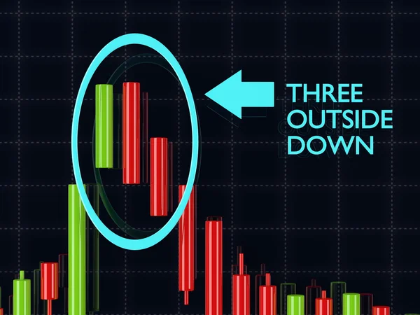 Rendering 3d dari forex candlestick tiga diluar pola bawah — Stok Foto