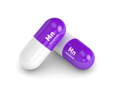 Beyaz arka plan üzerinde izole manganez hapları 3D render